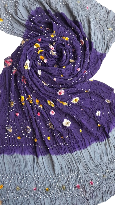 Purple Hand-Knotted Soft Linen Chunri Chader