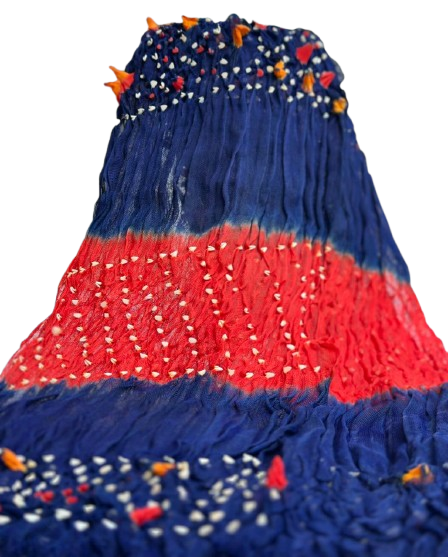 Dark Blue Hand-Knotted Chunri Dupatta