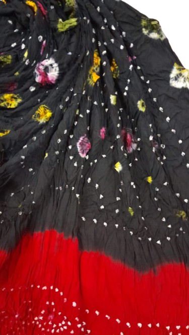 Black Hand-Knotted Soft Linen Chunri Chader