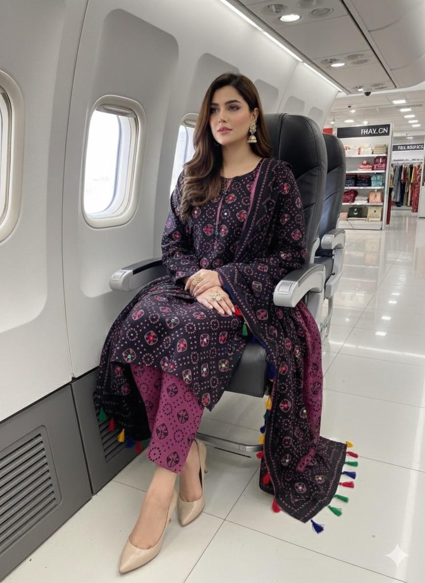 Printed Ajrak 3-Piece Suit Unstitched