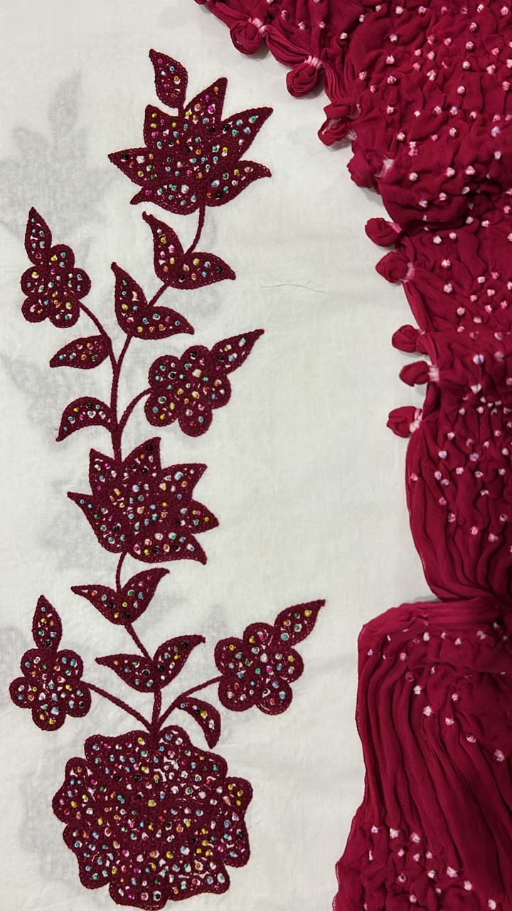 Pink Embroidered Cotton Shirt & Chiffon Chunri Dupatta – 2 Piece Collection