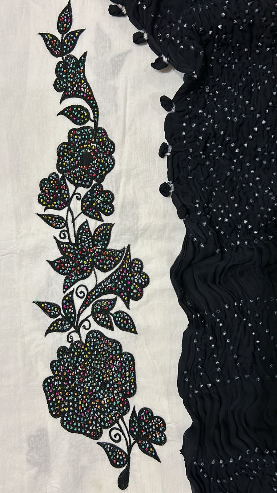 Black Embroidered Cotton Shirt & Chiffon Chunri Dupatta – 2 Piece Collection