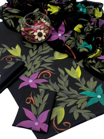 3PC Collection Handmade Oil Paint On Gul Ahmed Premium Lawn