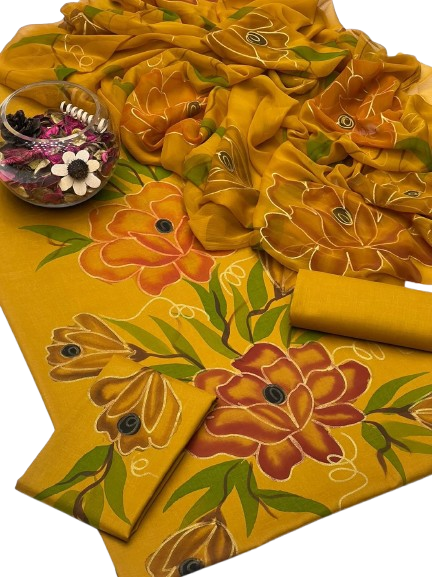 3PC Collection Handmade Oil Paint On Gul Ahmed Premium Lawn