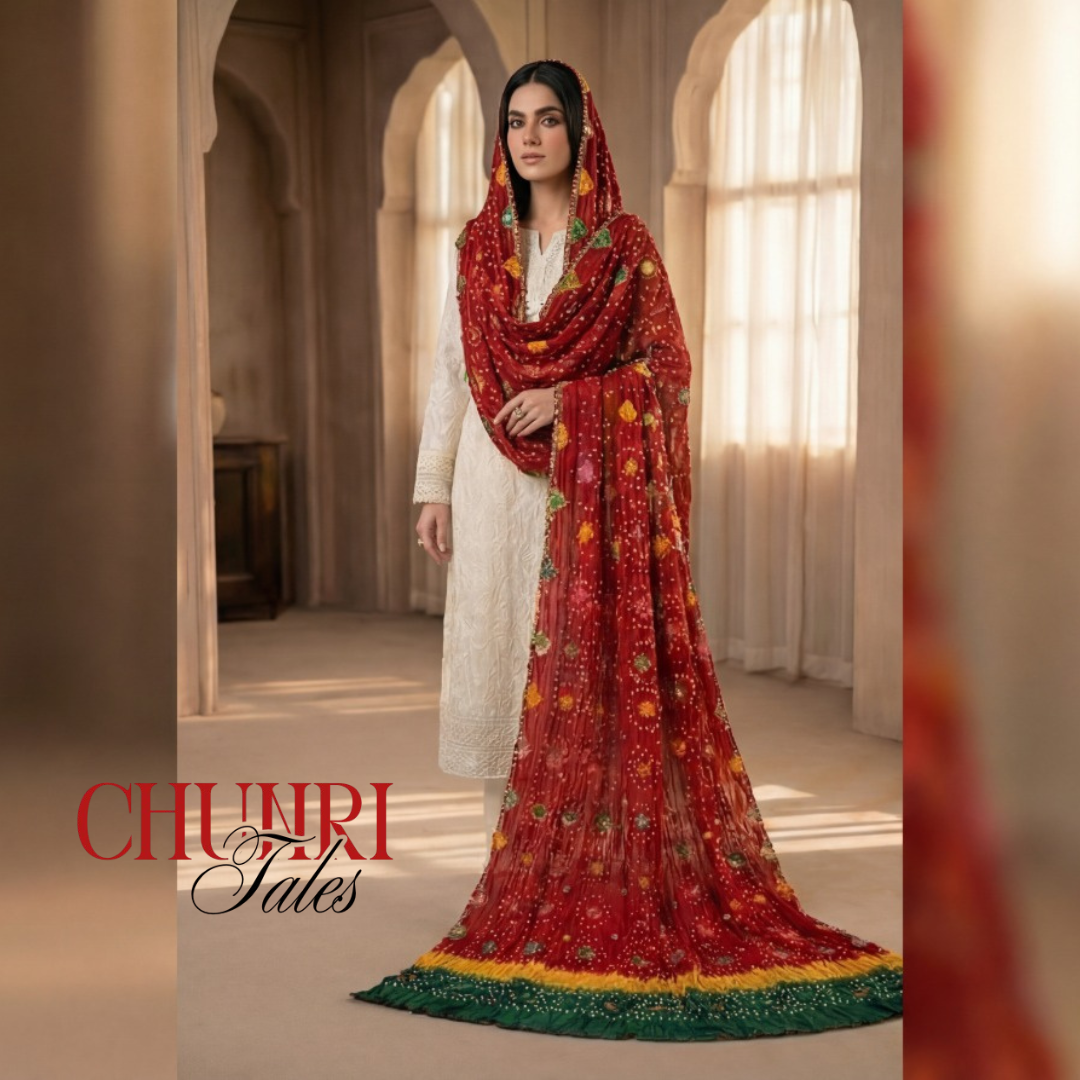 Red Hand-Knotted Soft Linen Chunri Chader