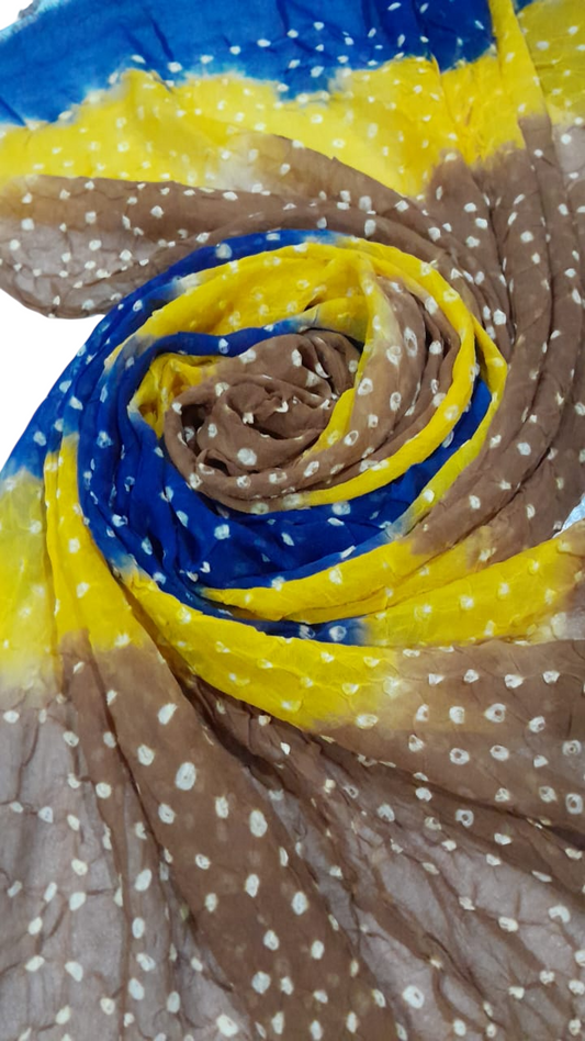 Yellow and Brown Bamper Chiffon Chunri Dupatta