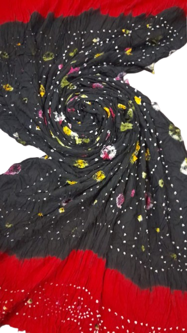 Black Hand-Knotted Soft Linen Chunri Chader