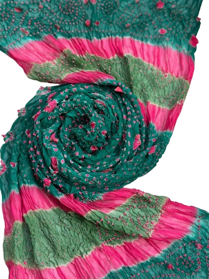 Green Hand-Knotted Chunri Dupatta