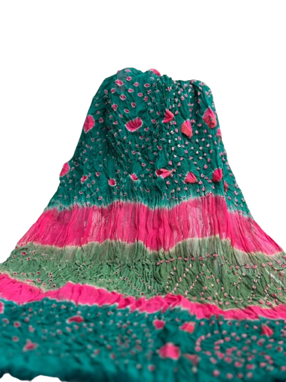 Green Hand-Knotted Chunri Dupatta