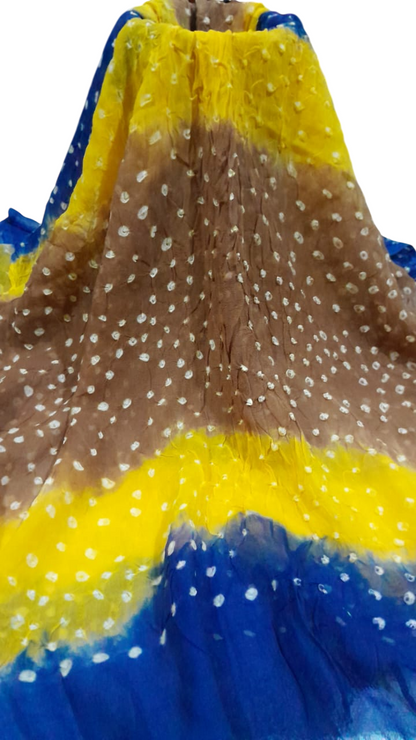 Yellow and Brown Bamper Chiffon Chunri Dupatta