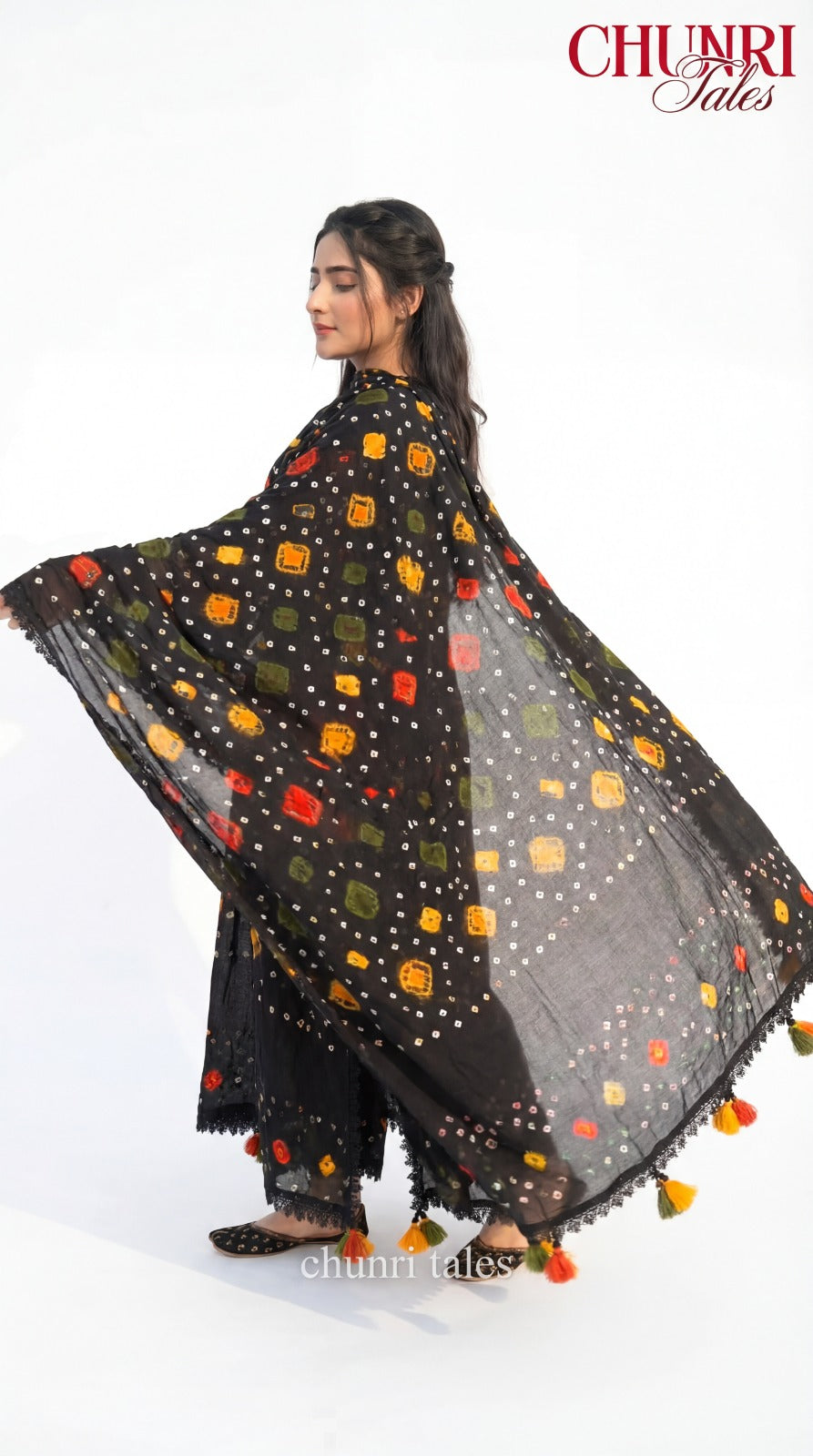 Black Soft Arabic Linen Chunri  3-Pc Dress