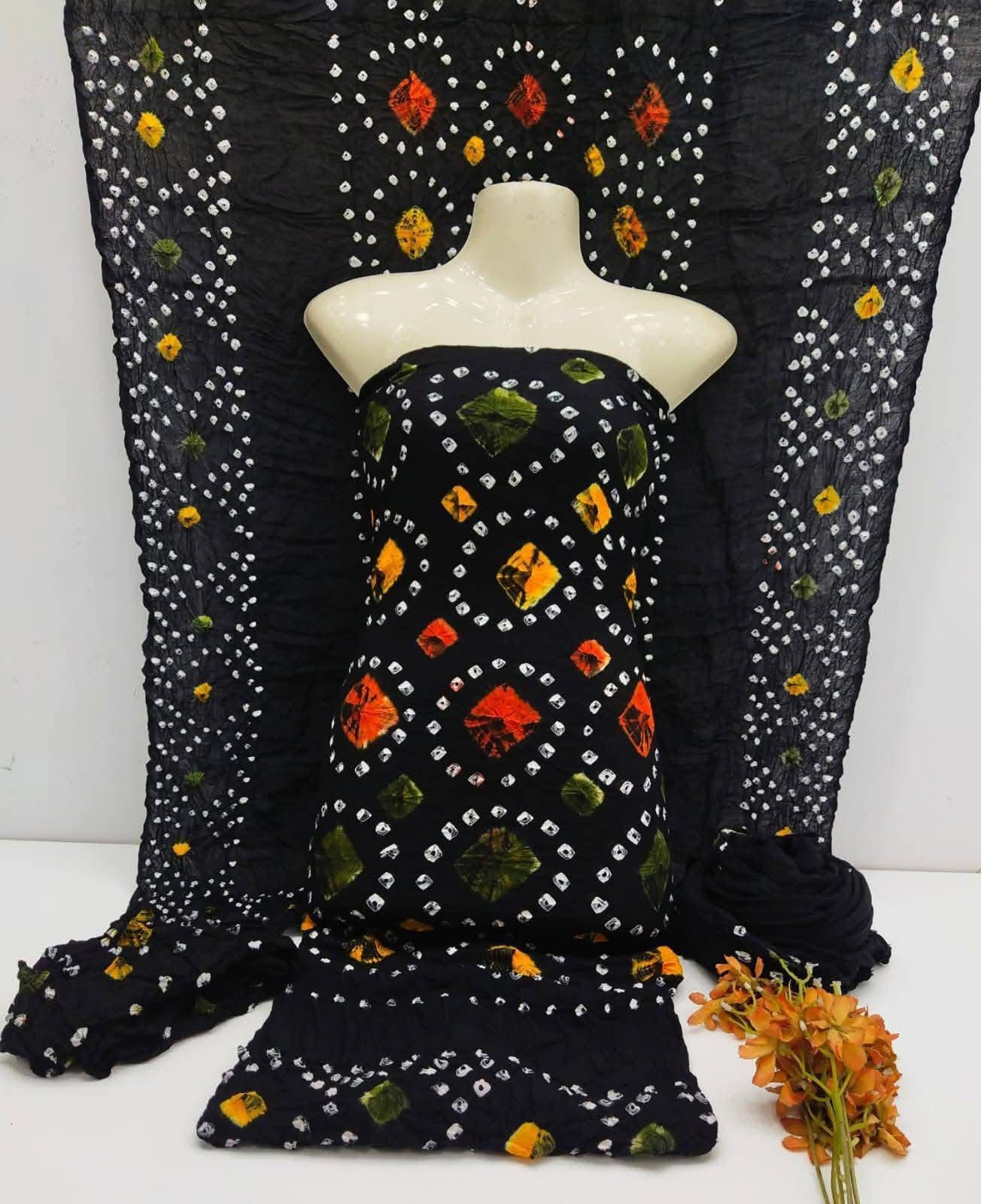 Black Soft Arabic Linen Chunri  3-Pc Dress