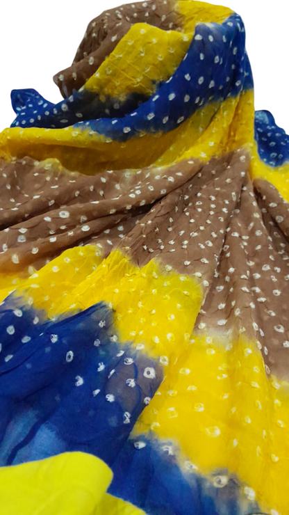 Yellow and Brown Bamper Chiffon Chunri Dupatta