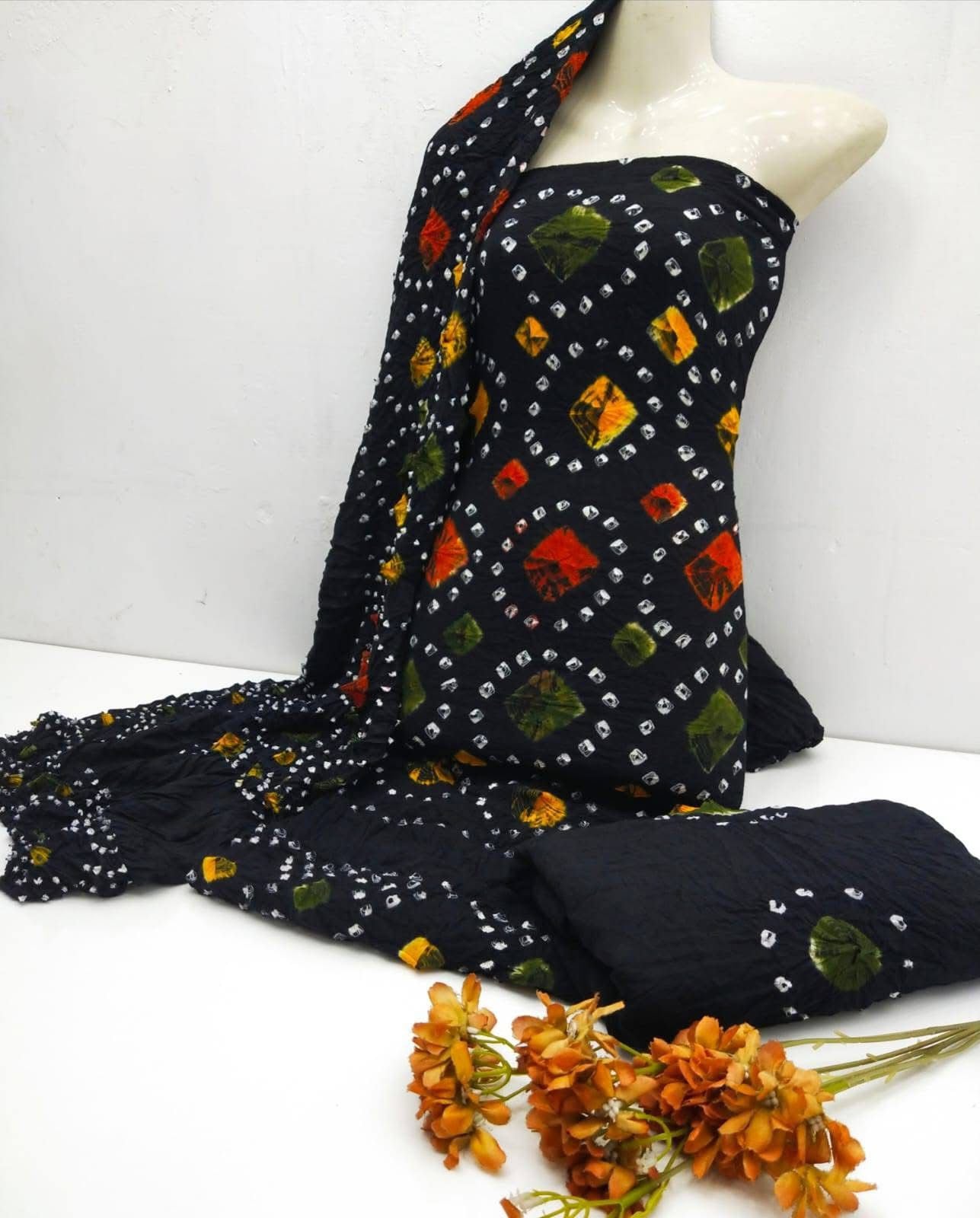 Black Soft Arabic Linen Chunri  3-Pc Dress