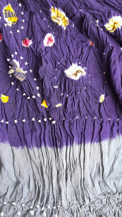 Purple Hand-Knotted Soft Linen Chunri Chader