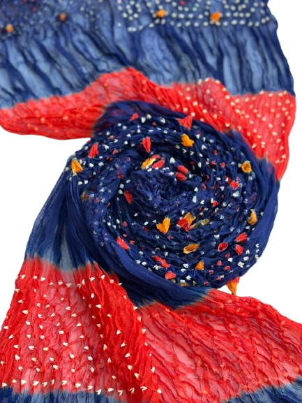 Dark Blue Hand-Knotted Chunri Dupatta