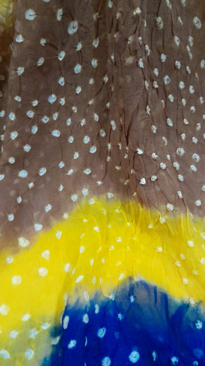 Yellow and Brown Bamper Chiffon Chunri Dupatta