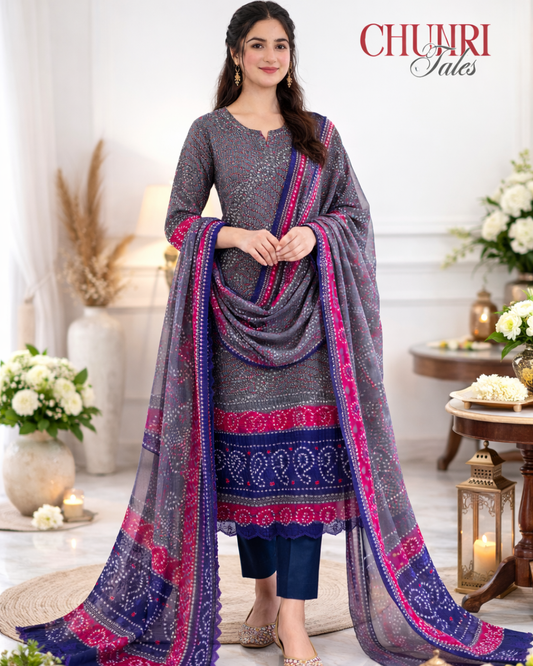 Grey Bamper Chiffon 2 Piece Chunri Collection