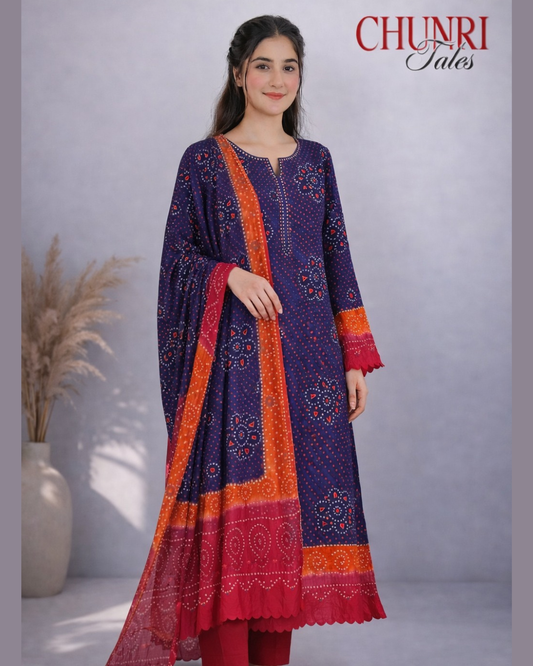 Blue Bamper Chiffon 2 Piece Chunri Collection