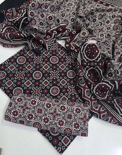 Red Ajrak  3-Piece Suit Unstitched