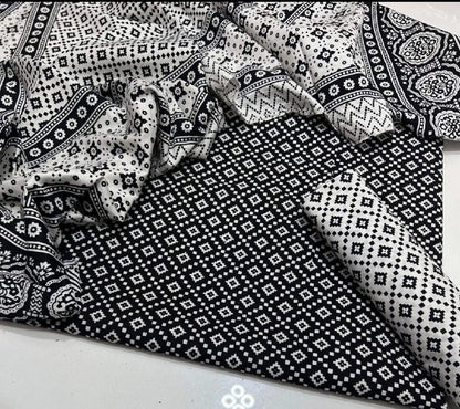Black Ajrak  3-Piece Suit Unstitched