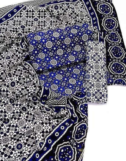 Blue Ajrak  3-Piece Suit Unstitched