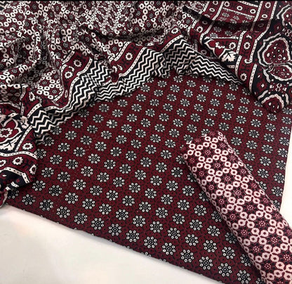 Red Ajrak  3-Piece Suit Unstitched