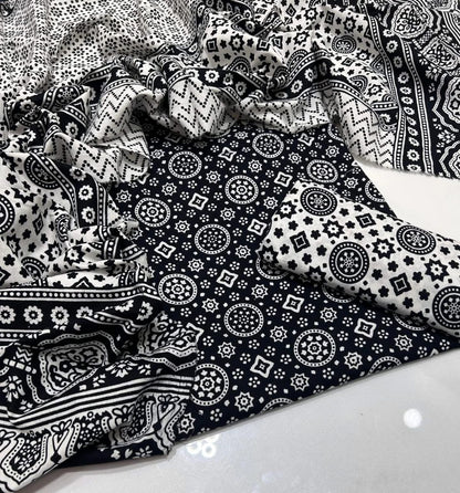 Black Ajrak  3-Piece Suit Unstitched