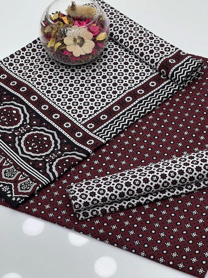 Red Ajrak  3-Piece Suit Unstitched