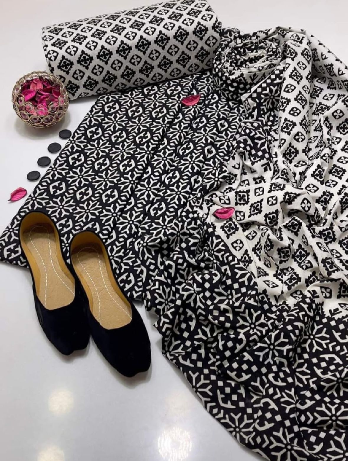 Black Ajrak  3-Piece Suit Unstitched