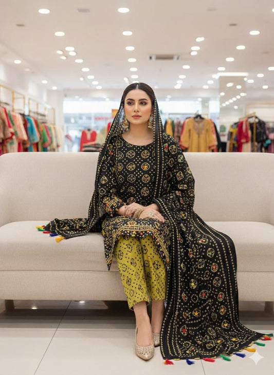 Printed Ajrak  3-Piece Suit Unstitched