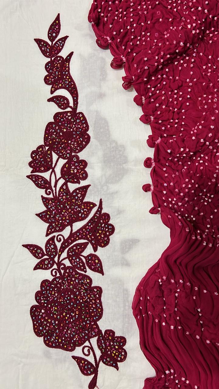 Pink Embroidered Cotton Shirt & Chiffon Chunri Dupatta – 2 Piece Collection