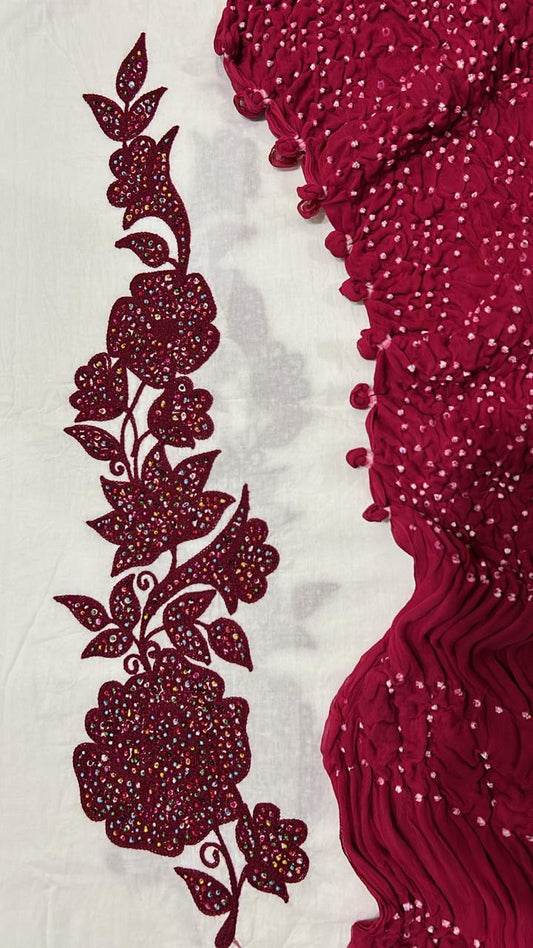 Pink Embroidered Cotton Shirt & Chiffon Chunri Dupatta – 2 Piece Collection