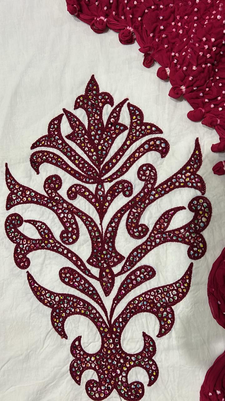 Pink Embroidered Cotton Shirt & Chiffon Chunri Dupatta – 2 Piece Collection
