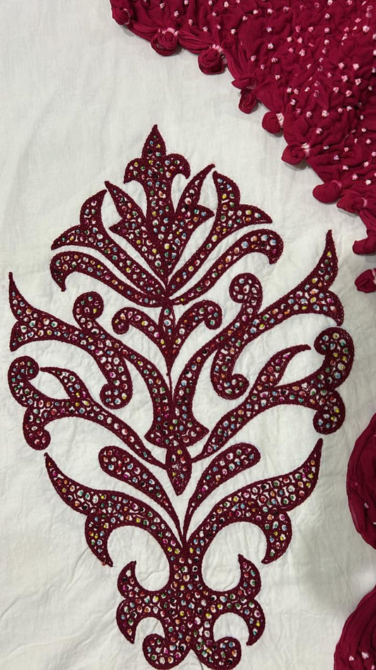 Pink Embroidered Cotton Shirt & Chiffon Chunri Dupatta – 2 Piece Collection