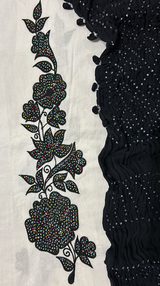 Black Embroidered Cotton Shirt & Chiffon Chunri Dupatta – 2 Piece Collection