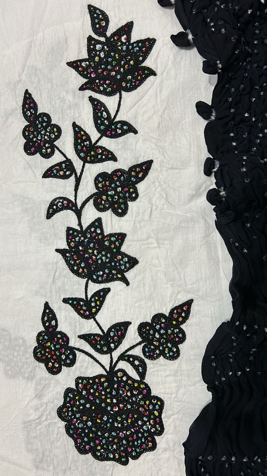 Black Embroidered Cotton Shirt & Chiffon Chunri Dupatta – 2 Piece Collection