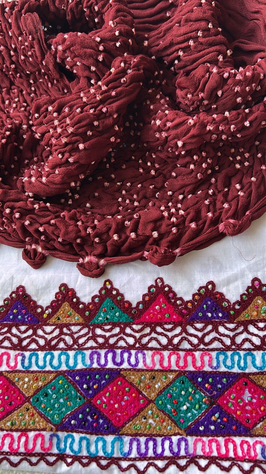 Brown Embroidered Cotton Shirt & Chiffon Chunri Dupatta – 2 Piece Collection