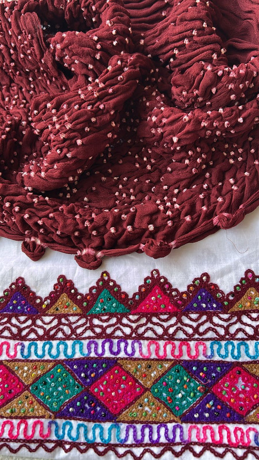 Brown Embroidered Cotton Shirt & Chiffon Chunri Dupatta – 2 Piece Collection