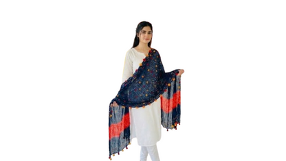 Dark Blue Hand-Knotted Chunri Dupatta