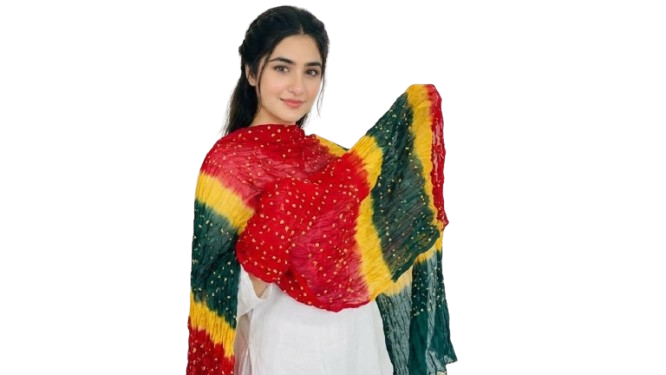 Red Hand-Knotted Chunri Dupatta