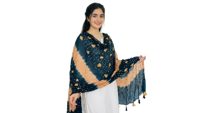 Bottle Green Hand-Knotted Chunri Dupatta