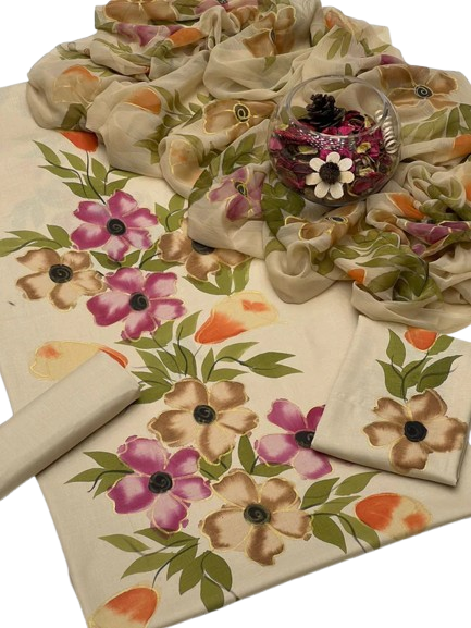 3PC Collection Handmade Oil Paint On Gul Ahmed Premium Lawn