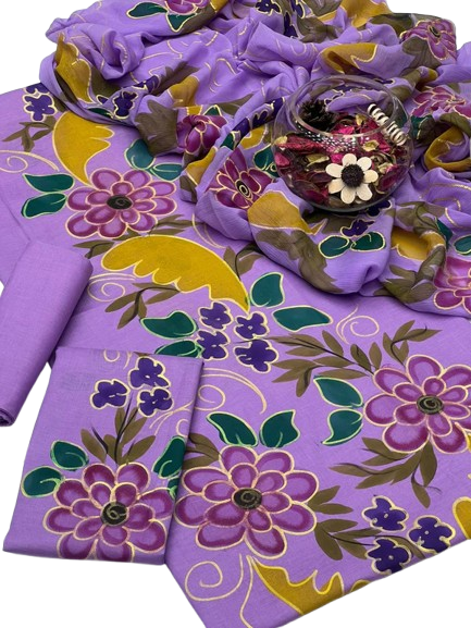 3PC Collection Handmade Oil Paint On Gul Ahmed Premium Lawn