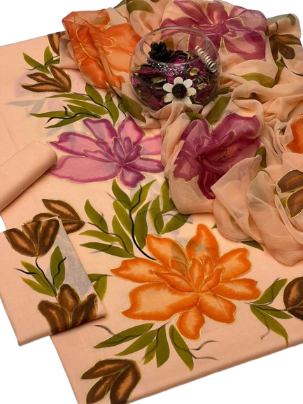 3PC Collection Handmade Oil Paint On Gul Ahmed Premium Lawn