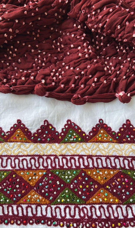 Brown Embroidered Cotton Shirt & Chiffon Chunri Dupatta – 2 Piece Collection